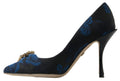 Chaussures à talons Dolce & Gabbana Blue Floral Ayers avec cristaux, élégantes et florales, vues en gros plan.