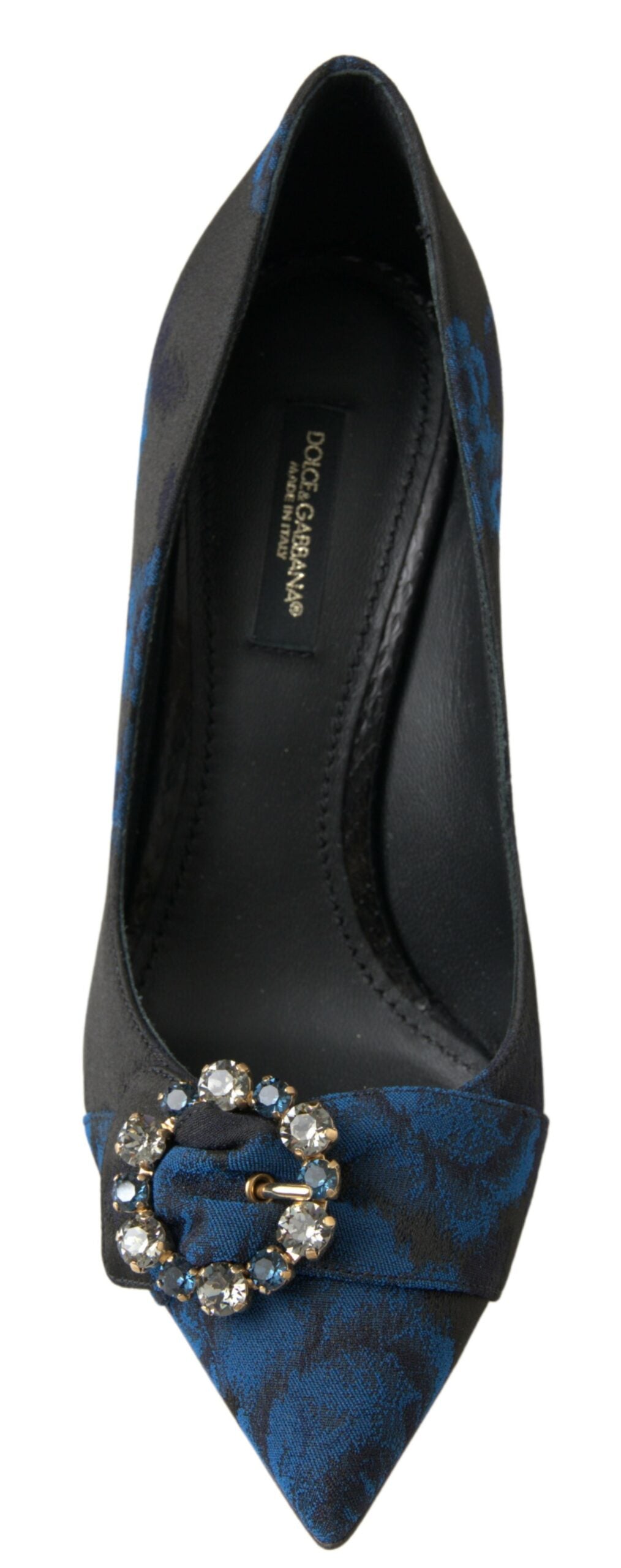 Chaussures à talons Dolce & Gabbana Blue Floral Ayers Crystal avec motifs floraux et cristaux, chaussures élégantes en cuir.