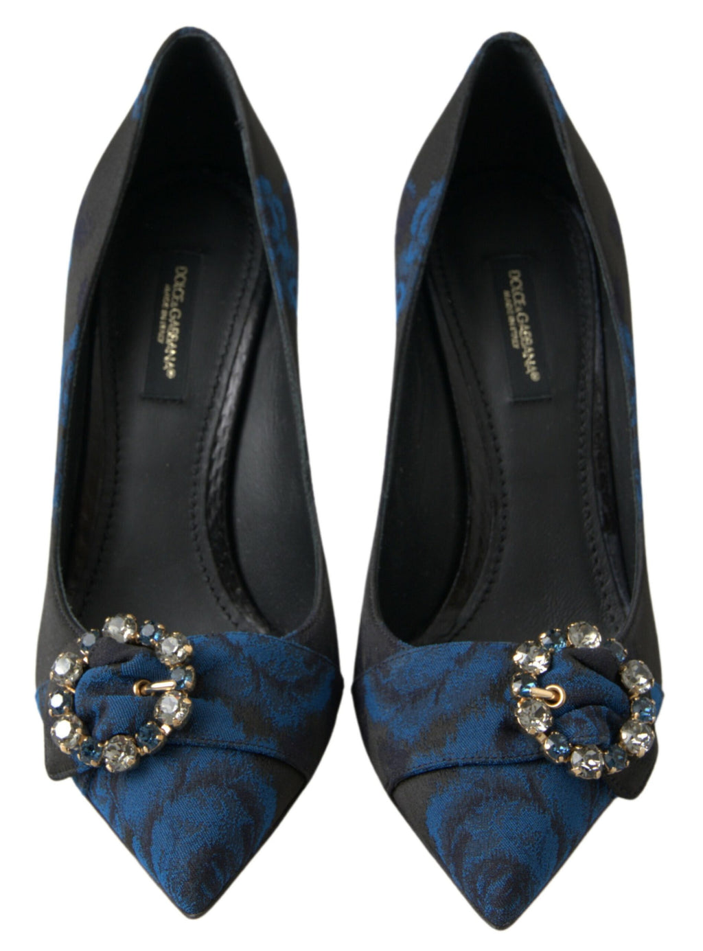 Chaussures Dolce & Gabbana Blue Floral Ayers avec cristaux, talons pumps élégants et floraux, pour femme.