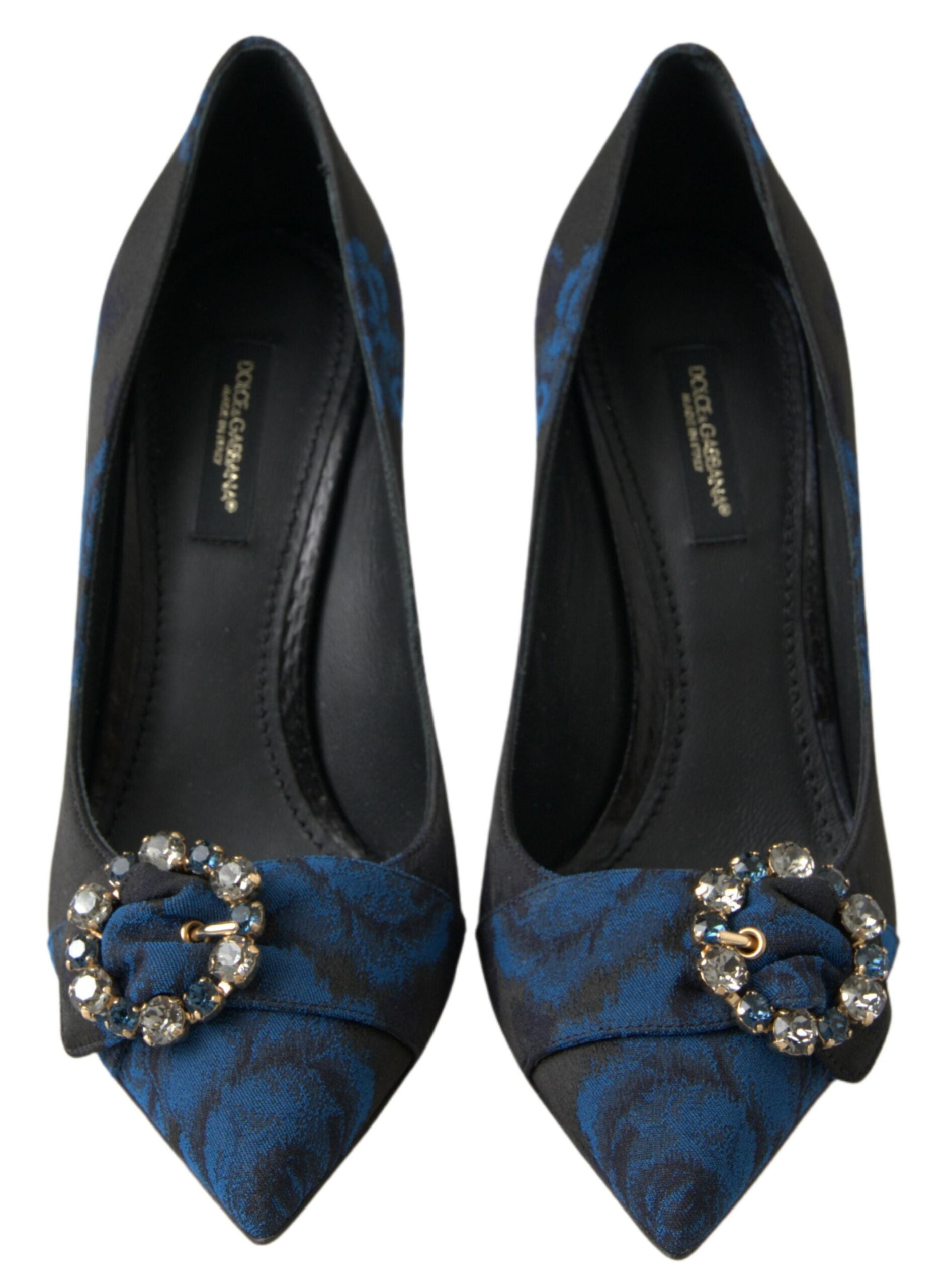 Chaussures Dolce & Gabbana Blue Floral Ayers avec cristaux, talons pumps élégants et floraux, pour femme.