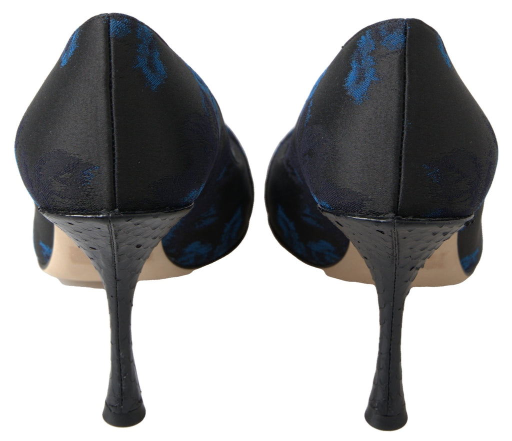 Chaussures à talons Dolce & Gabbana Blue Floral Ayers avec cristaux, élégantes et fleuries, pour femmes.