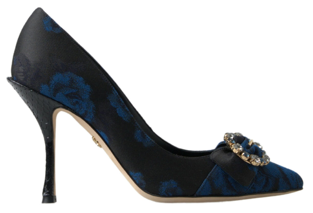 Chaussures Dolce & Gabbana Blue Floral Ayers, escarpins à cristaux avec motif floral bleu et design élégant.