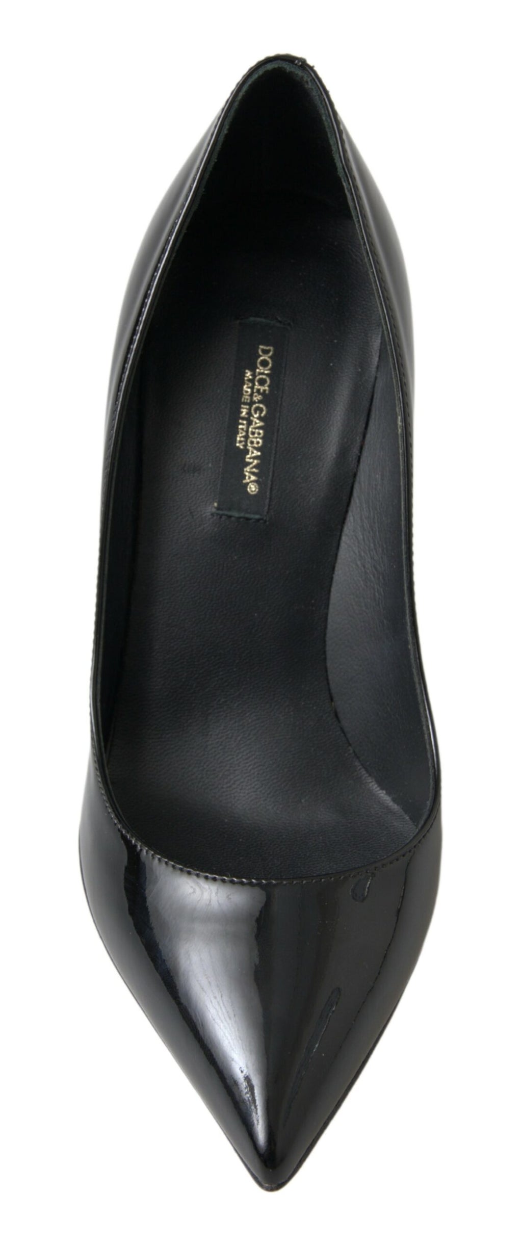 Chaussures à talons Dolce & Gabbana en cuir verni noir, élégantes et sophistiquées pour femmes.