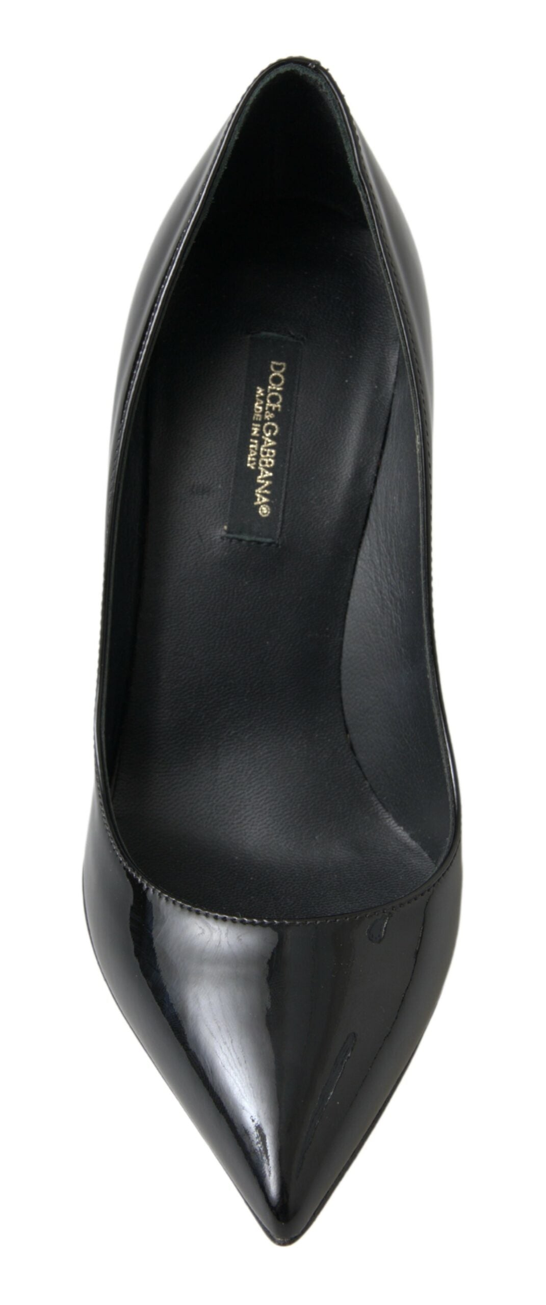Chaussures à talons Dolce & Gabbana en cuir verni noir, élégantes et sophistiquées pour femmes.