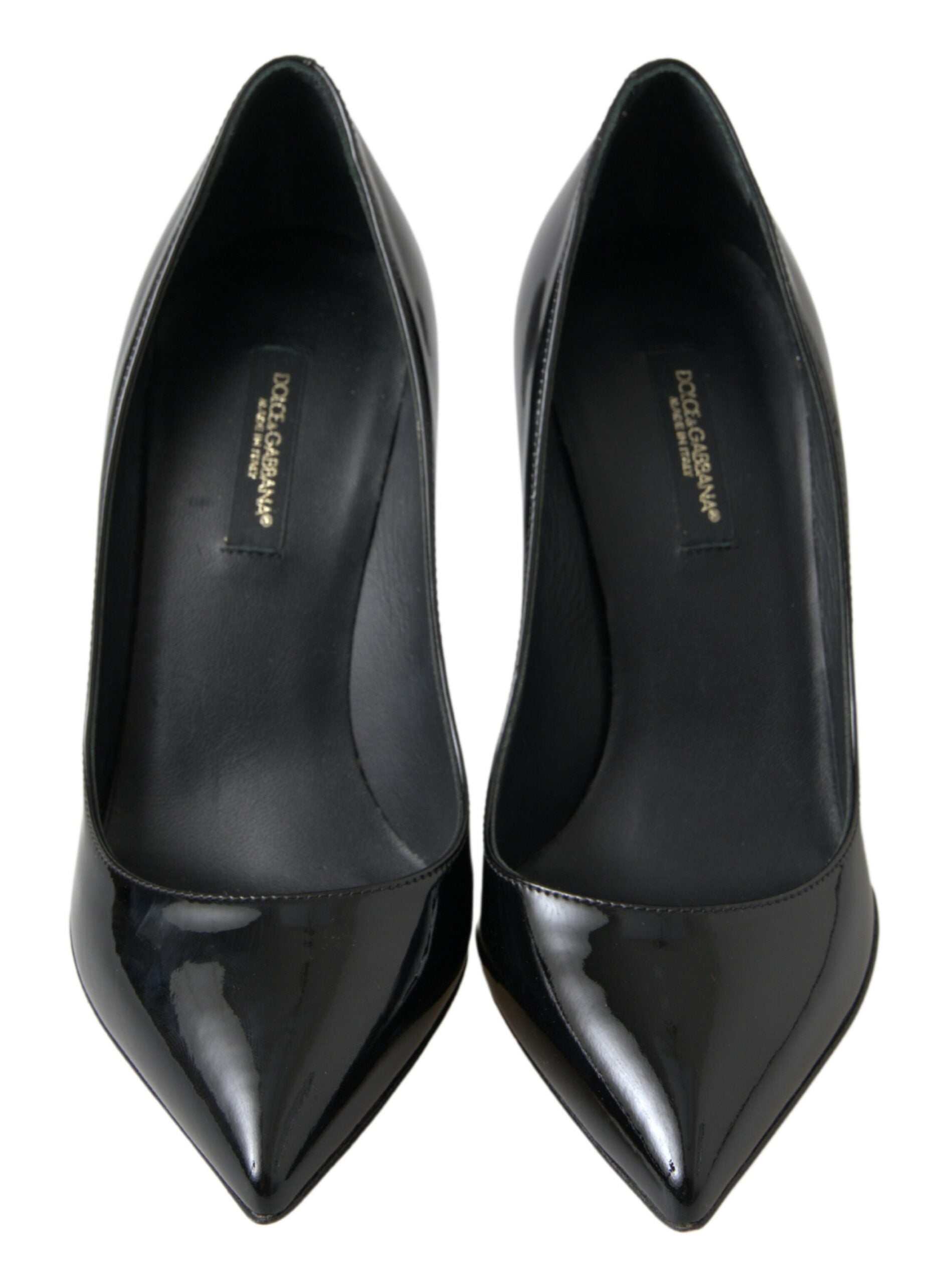 Escarpins en cuir verni noir Dolce & Gabbana, chaussures à talons hauts élégantes et sophistiquées.