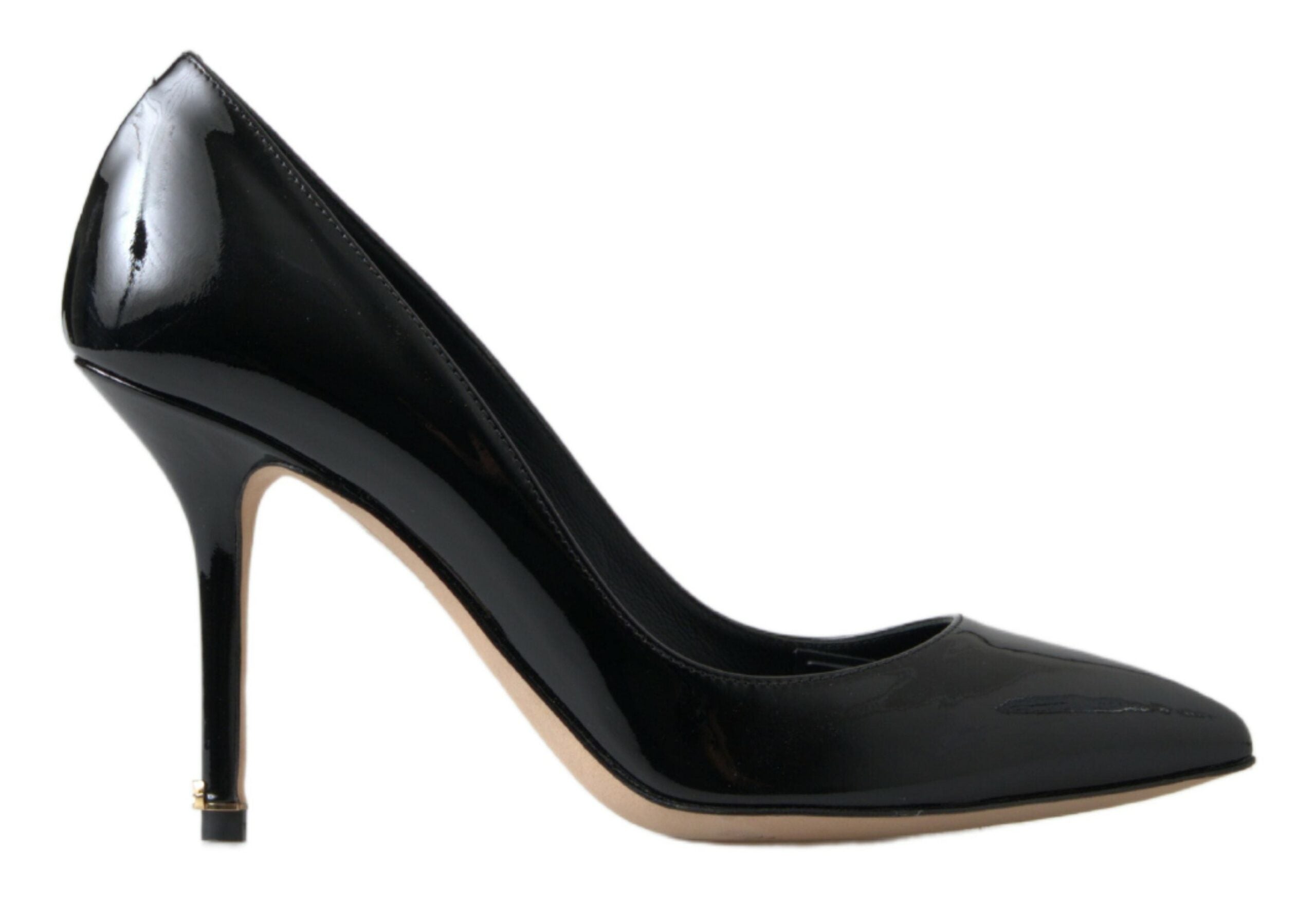 Chaussures à talons hauts en cuir verni noir de marque Dolce & Gabbana, élégantes et sophistiquées.
