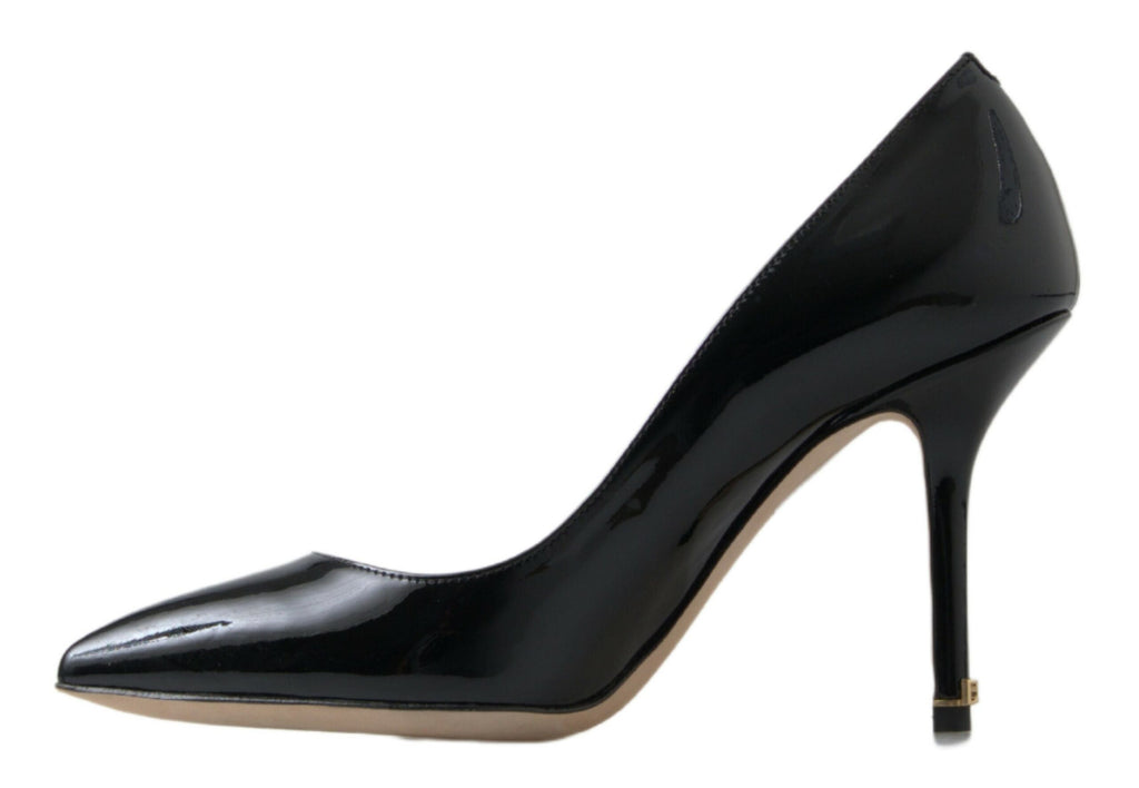 Escarpins en cuir verni noir de marque Dolce & Gabbana, chaussures à talons hauts élégantes pour femme.