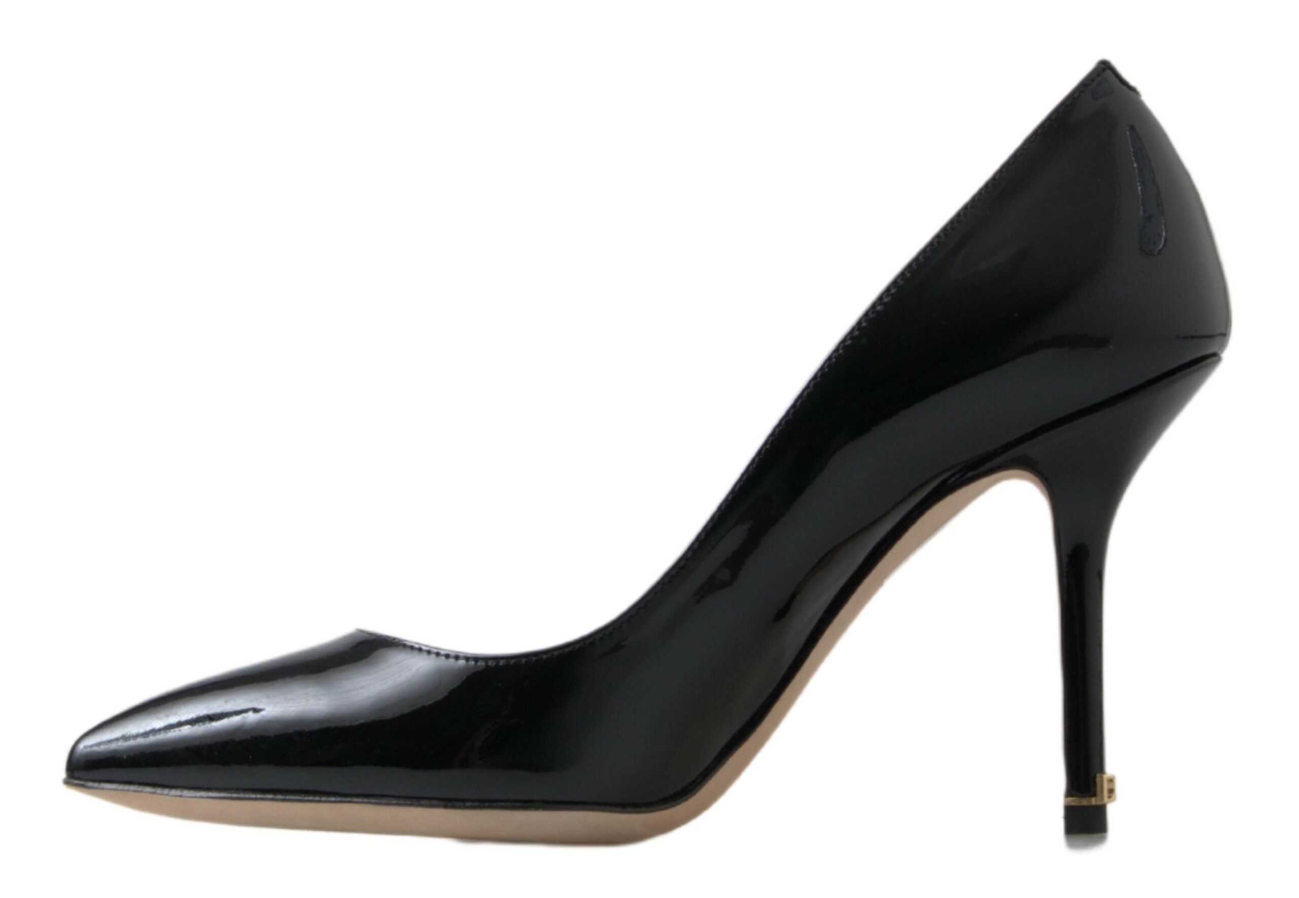 Escarpins en cuir verni noir de marque Dolce & Gabbana, chaussures à talons hauts élégantes pour femme.