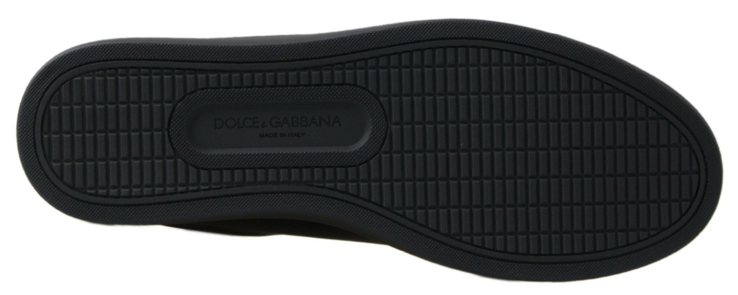 Chaussures sneakers classiques en cuir noir et or de Dolce & Gabbana, détail de design élégant et finition de qualité.