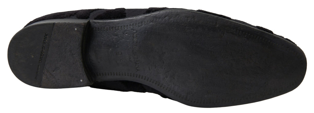 Mocassins noirs en brocart de Dolce & Gabbana, chaussures formelles élégantes pour homme, avec finition raffinée et design sophistiqué.