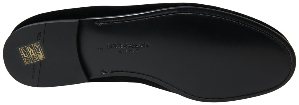 Chaussures formelles en velours noir Dolce & Gabbana, mocassins élégants pour hommes.