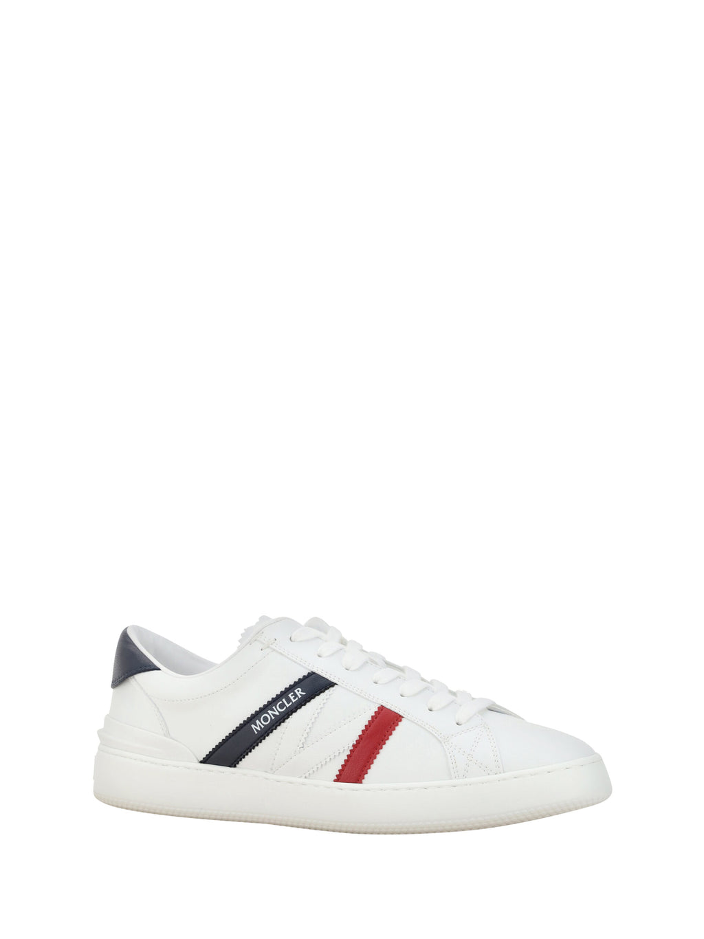 Chaussures Moncler Monaco M blanches basses, sneakers de style décontracté avec logo Moncler visible, vue de côté.
