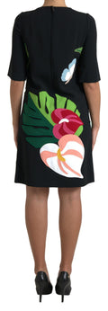 Robe droite Dolce & Gabbana à motif tigre et jungle noir, en tissu stretch élégante et sophistiquée.