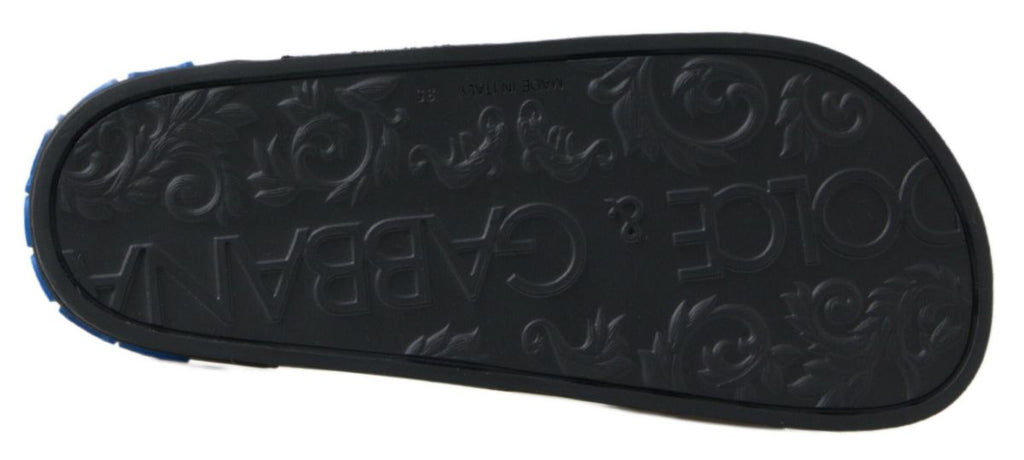 Sandales Dolce & Gabbana noires à slides pour la plage, chaussures élégantes pour Saint Barth, mode estivale.