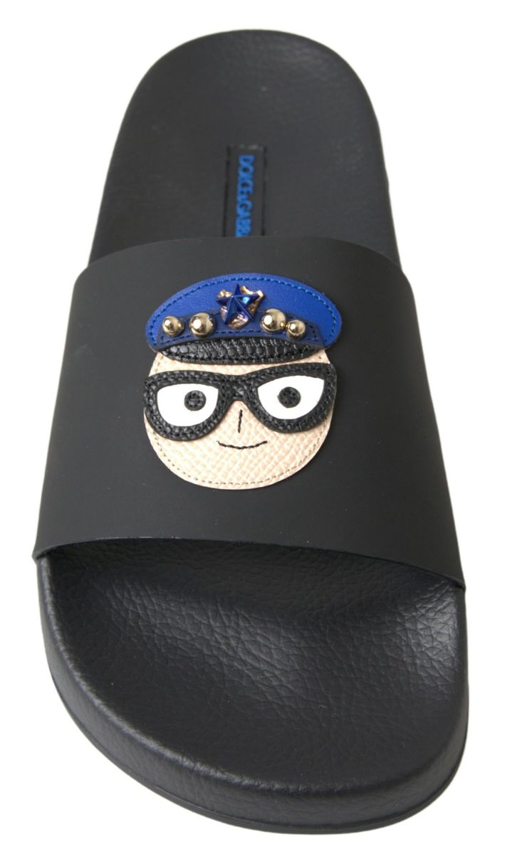 Sandales noires Dolce & Gabbana Slides, parfaites pour la plage, avec design élégant et confortables, Saint Barth.