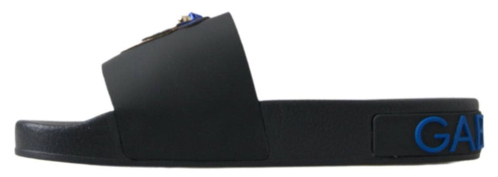 Sandales noires Dolce & Gabbana Slides pour la plage Saint Barth, chaussures élégantes et confortables.