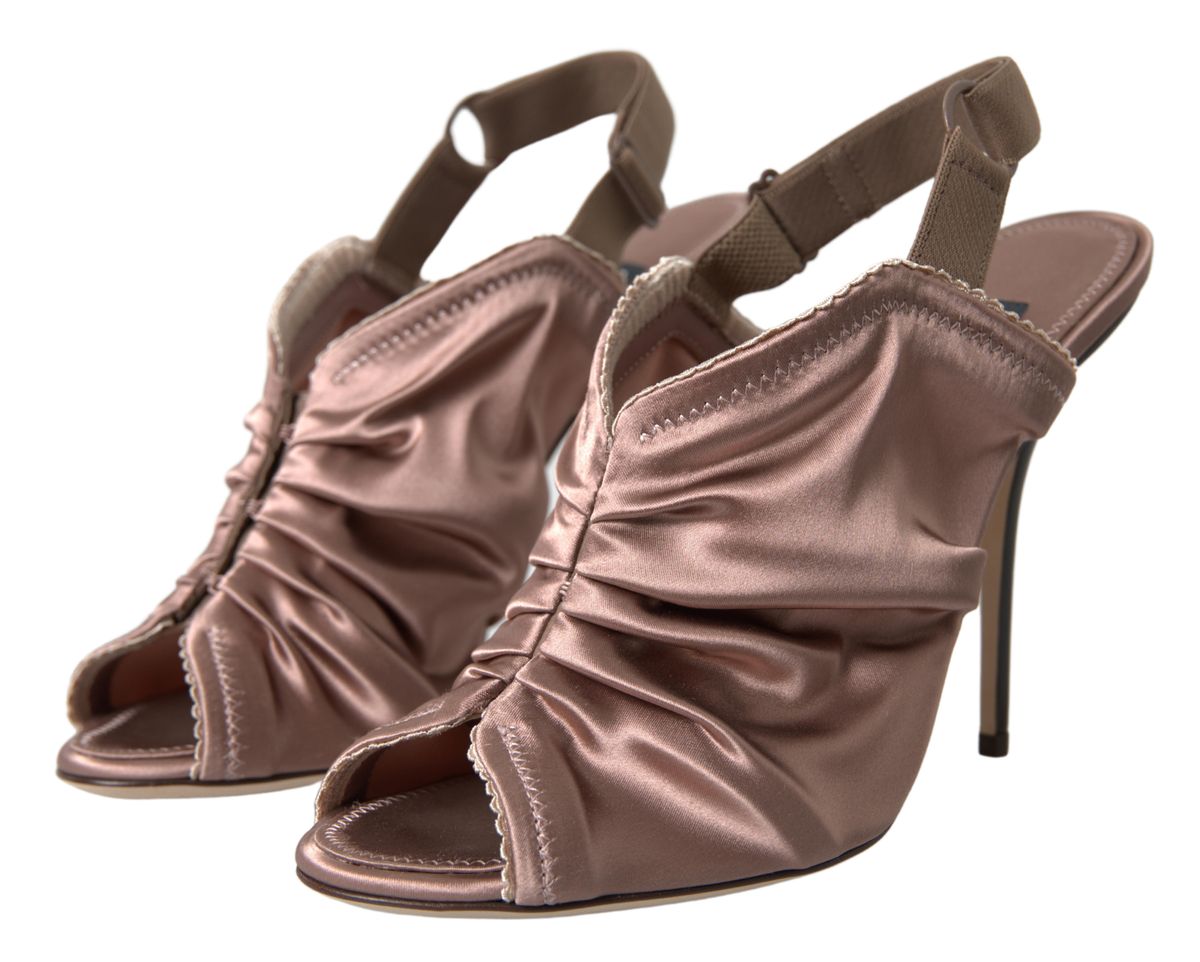 Escarpins stilettos marron clair Dolce & Gabbana avec bride arrière, style corset et fermeture à boucle.