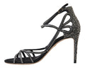 Sandale stilettos en satin Dolce & Gabbana ornée de strass, chaussures élégantes avec talons hauts et finition sophistiquée.