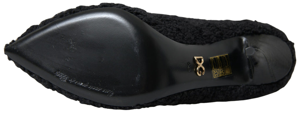 Chaussures à talons stilettos noirs Dolce & Gabbana, bottines mi-mollet élégantes en cuir avec talons hauts.