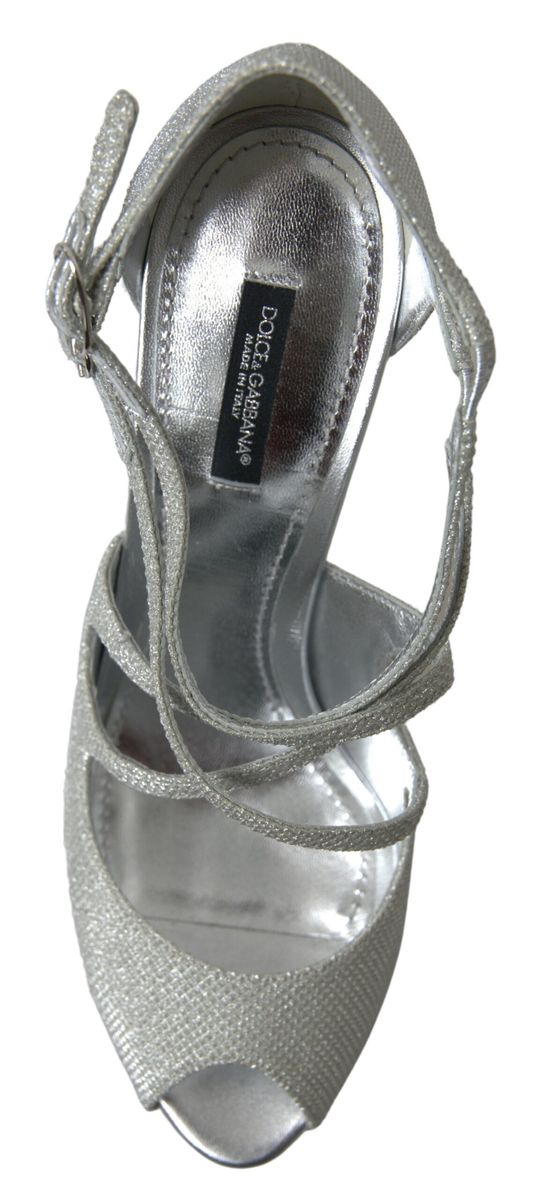 Sandales à talons Dolce & Gabbana Silver Shimmers, chaussures élégantes avec finition scintillante et design à la mode.