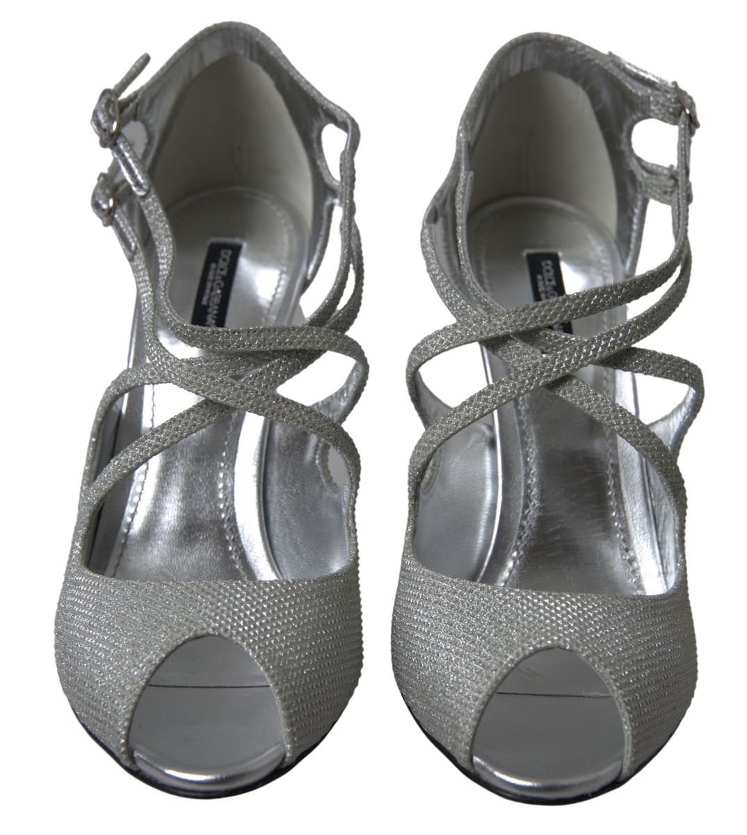 Chaussures à talons Dolce & Gabbana en argent avec brillance, sandales élégantes à talons pour femme