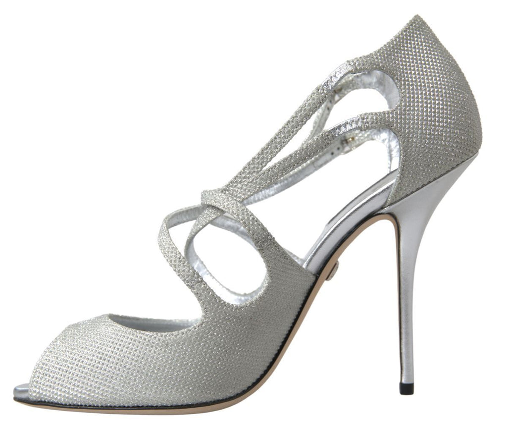 Sandales à talons Dolce & Gabbana avec brillance argentée, chaussures élégantes en cuir pour femme