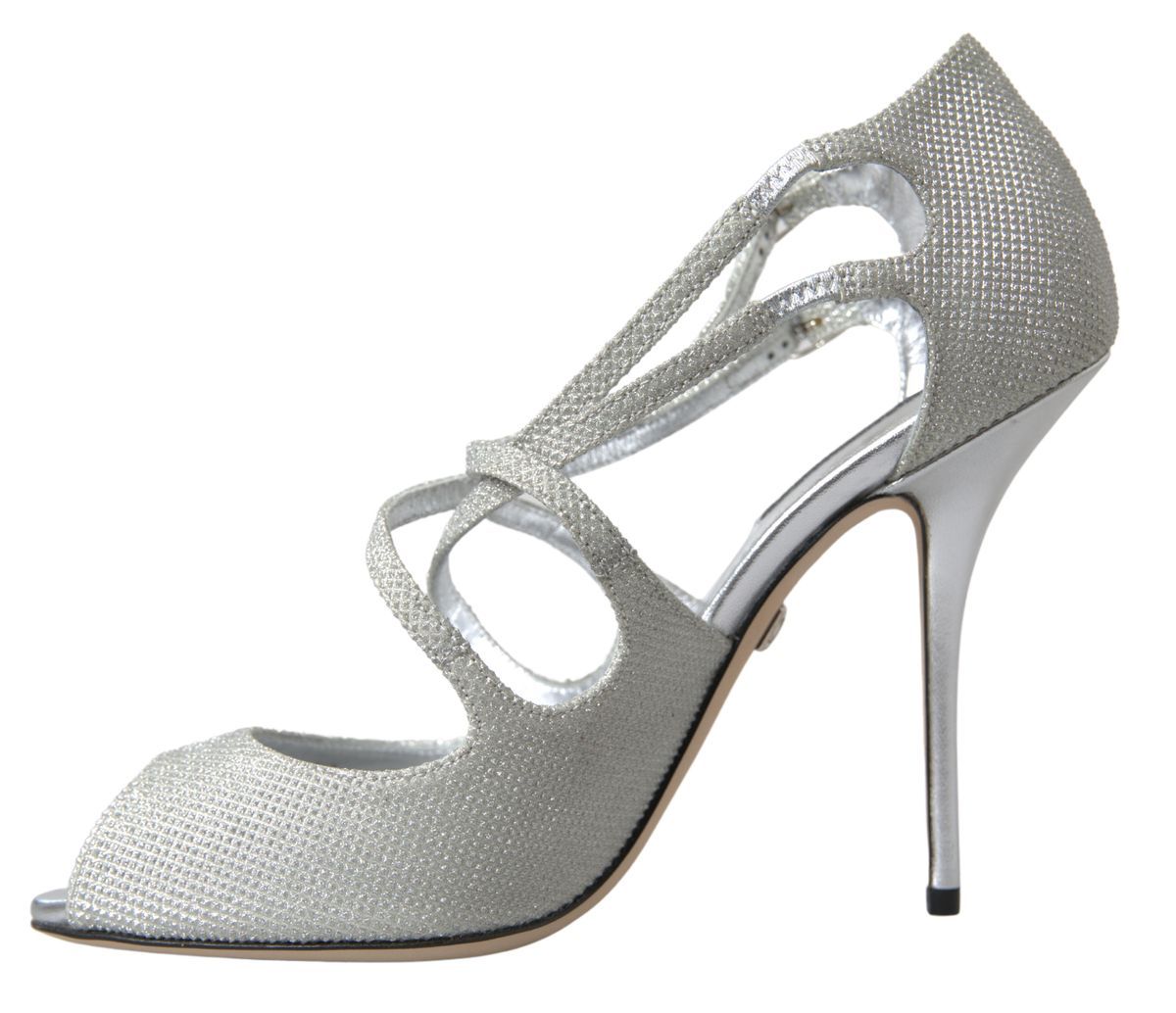 Sandales à talons Dolce & Gabbana avec brillance argentée, chaussures élégantes en cuir pour femme