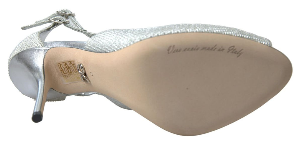 Sandales à talons Dolce & Gabbana en argent avec brillance, chaussures élégantes pour femmes.