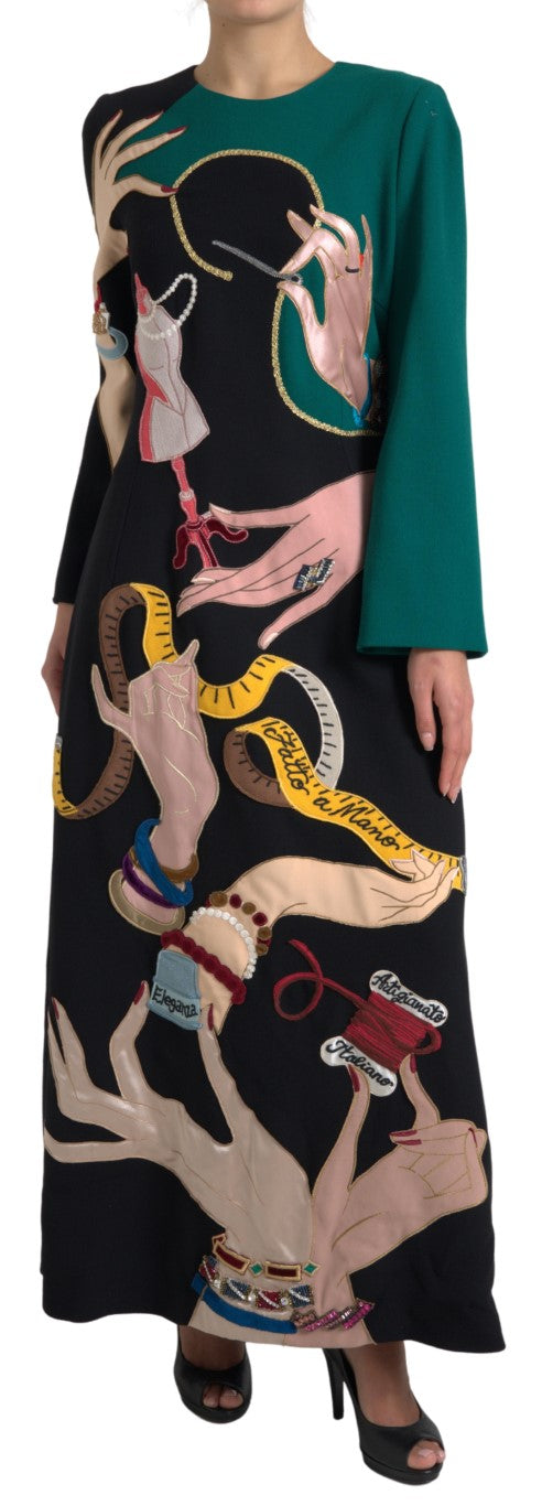 Robe longue à manches longues Dolce & Gabbana, style trapèze multicolore, maxi robe élégante en tissu fluide.