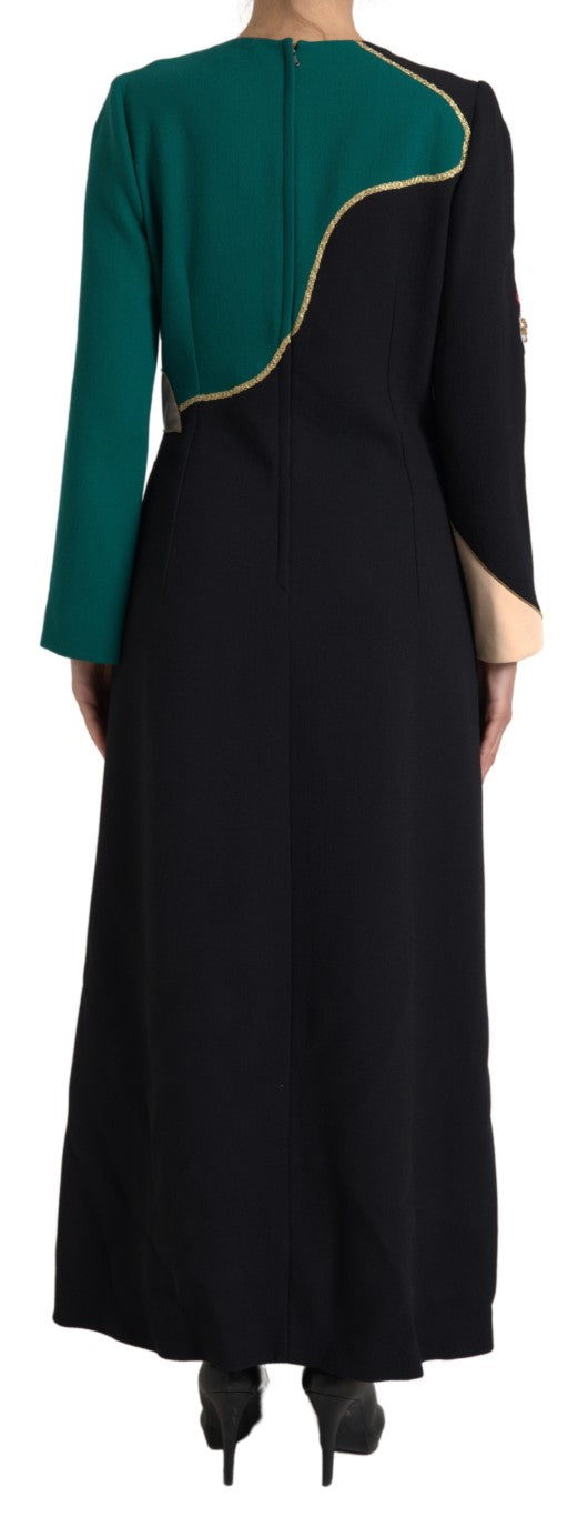 Robe longue à manches longues Dolce & Gabbana à motifs multicolores, style en ligne A-line, élégante et fluide.