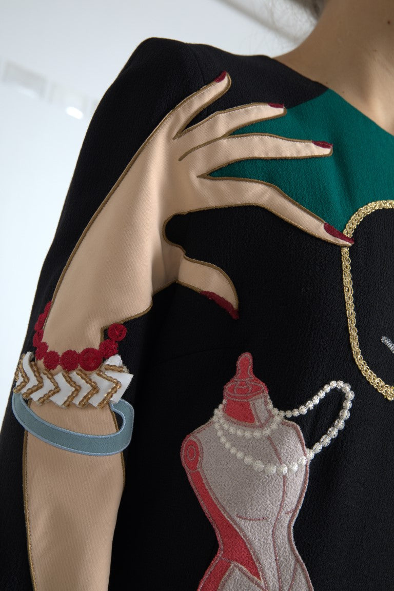 Robe longue à manches longues Dolce & Gabbana en multicolore, style A-line, maxi dress élégante avec motifs colorés.