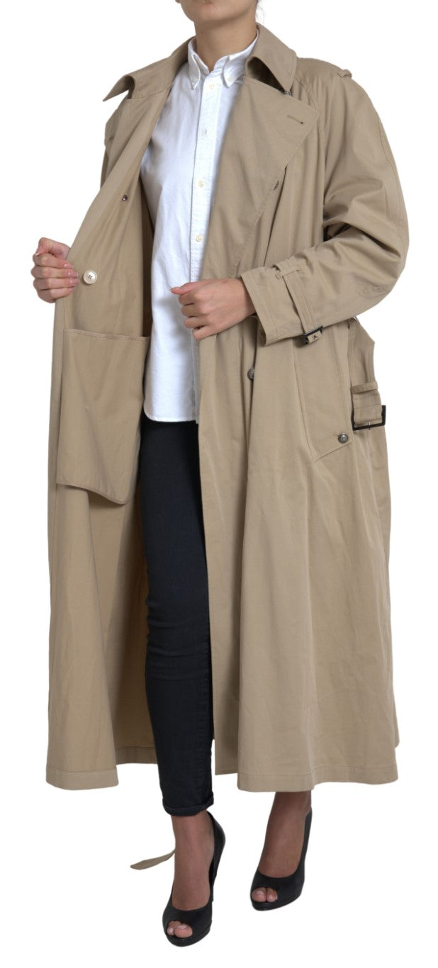 Manteau trench kaki double boutonnage Dolce & Gabbana en tissu élégant, longueur mi-ailes, style sophistiqué.