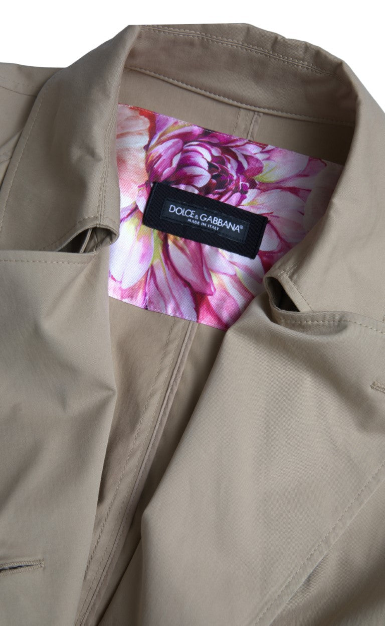 Veste trench kaki à double boutonnage Dolce & Gabbana, élégante et sophistiquée, vue de face sur fond neutre.