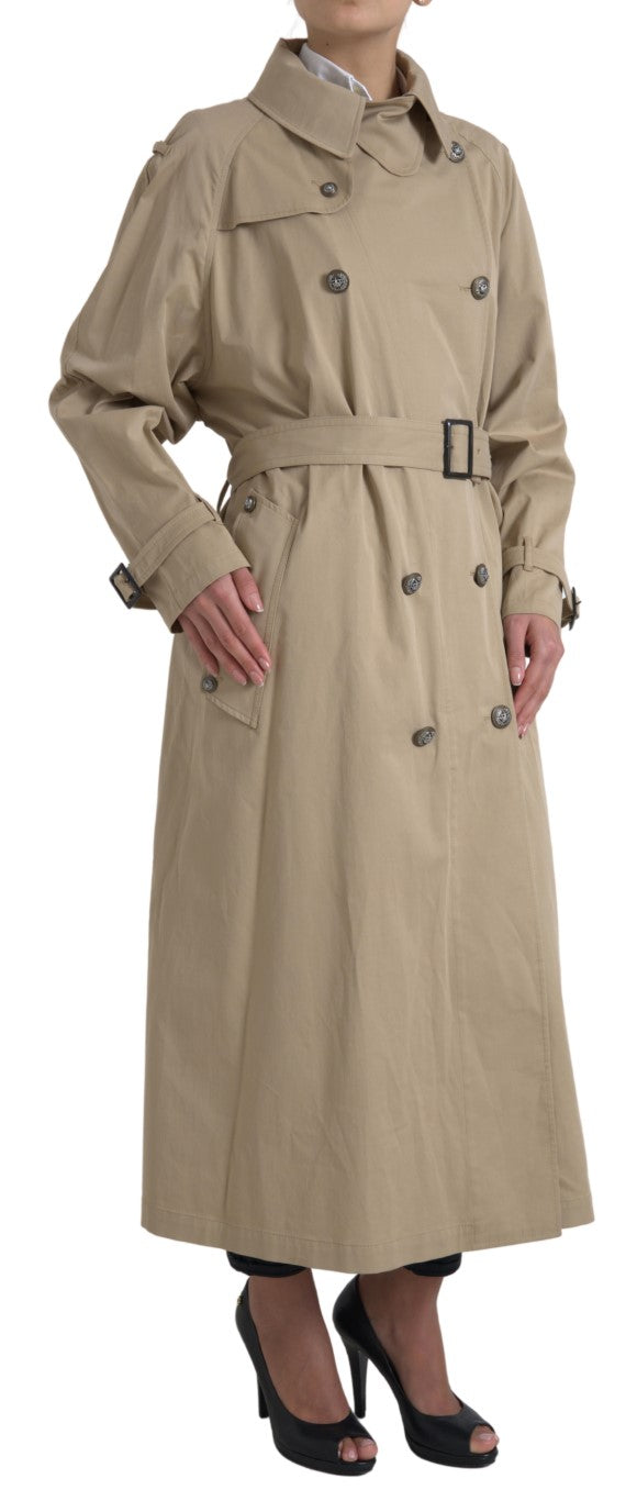 Manteau trench kaki double boutonnage Dolce & Gabbana pour femme, en tissu léger avec ceinture à la taille.