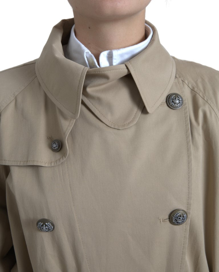 Manteau trench kaki double-breasted Dolce & Gabbana pour femme, en tissu élégant avec boutons et ceinture.