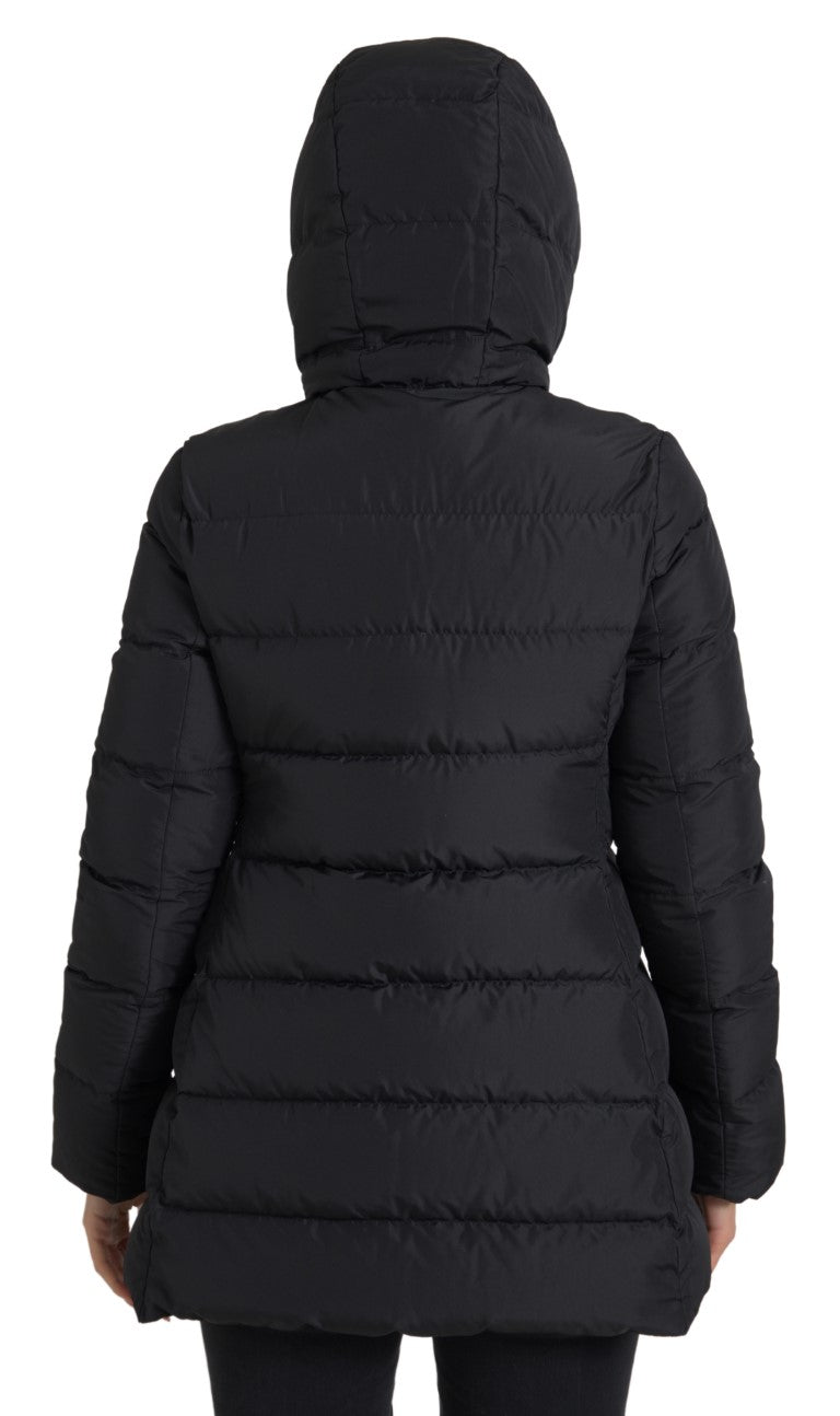 Veste réversible noire en polyester avec capuche Dolce & Gabbana, style élégant et pratique pour le froid.