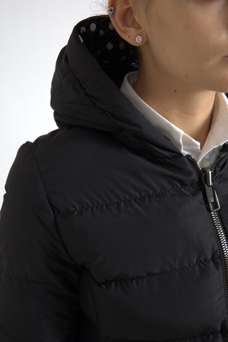 Veste réversible noire en polyester avec capuche de Dolce & Gabbana, style élégant et pratique pour l'hiver.