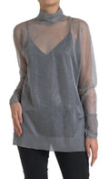 Chemise Dolce & Gabbana en maille gris à col roulé à manches longues, élégante et ajustée, vue de face.