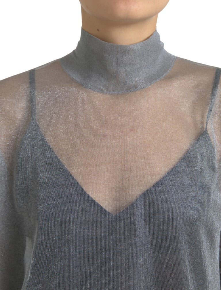Blouse à manches longues en maille grise Dolce & Gabbana, col roulé élégant pour femme.