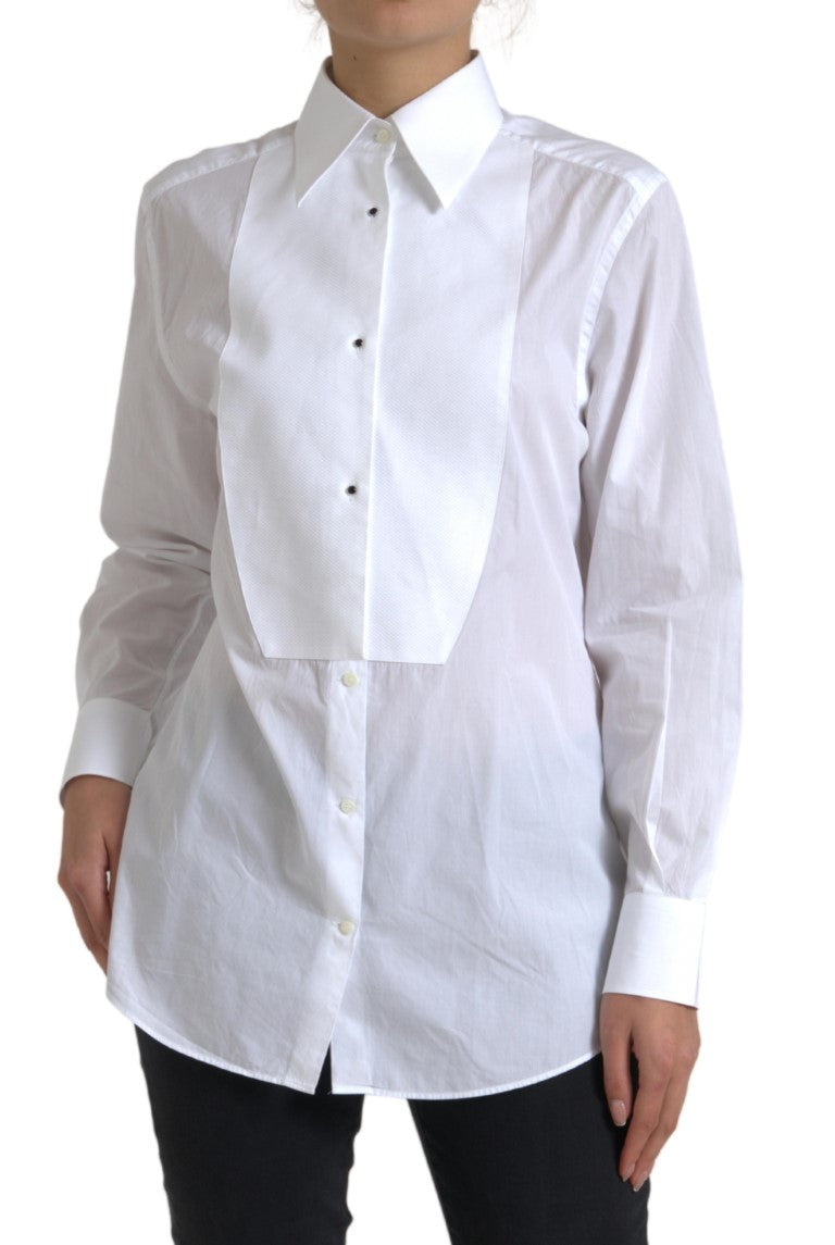 Chemise blanche en coton à col et manches longues de Dolce & Gabbana, élégante et classique.
