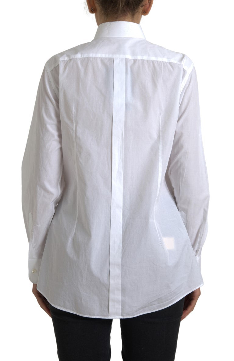 Chemise blanche à manches longues Dolce & Gabbana en coton avec col, vue de devant.