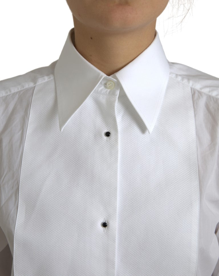 Chemise blanche à col en coton de Dolce & Gabbana à manches longues, élégante et sophistiquée.