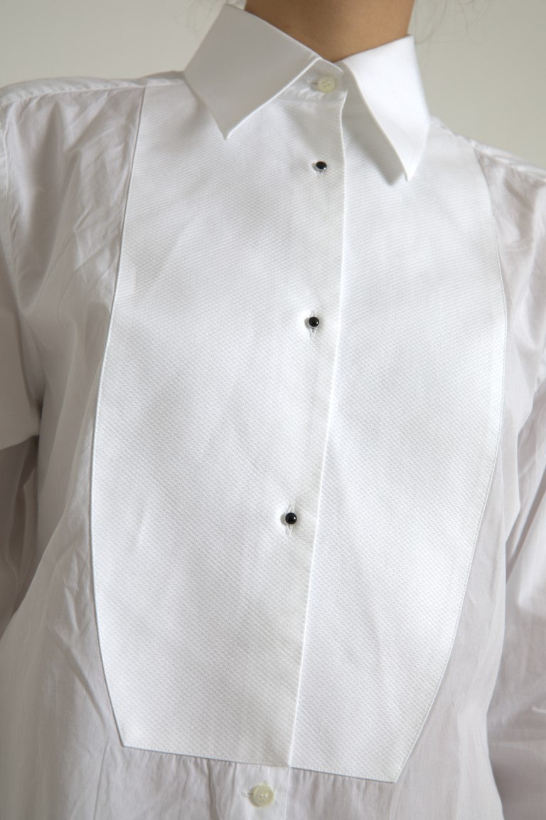 Chemise en coton blanche à col avec manches longues de Dolce & Gabbana, élégante et classique, visible sur l'image.