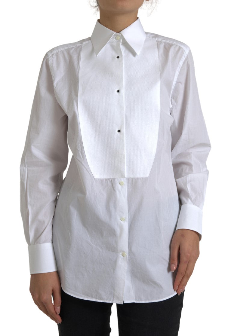 Chemise blanche en coton à col avec manches longues de Dolce & Gabbana, élégante et classique.
