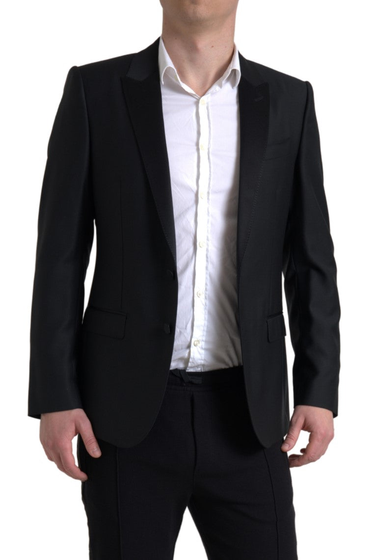 Veste noire en laine Dolce & Gabbana Martini à un bouton, blazer à un seul rang, élégance classique pour homme.