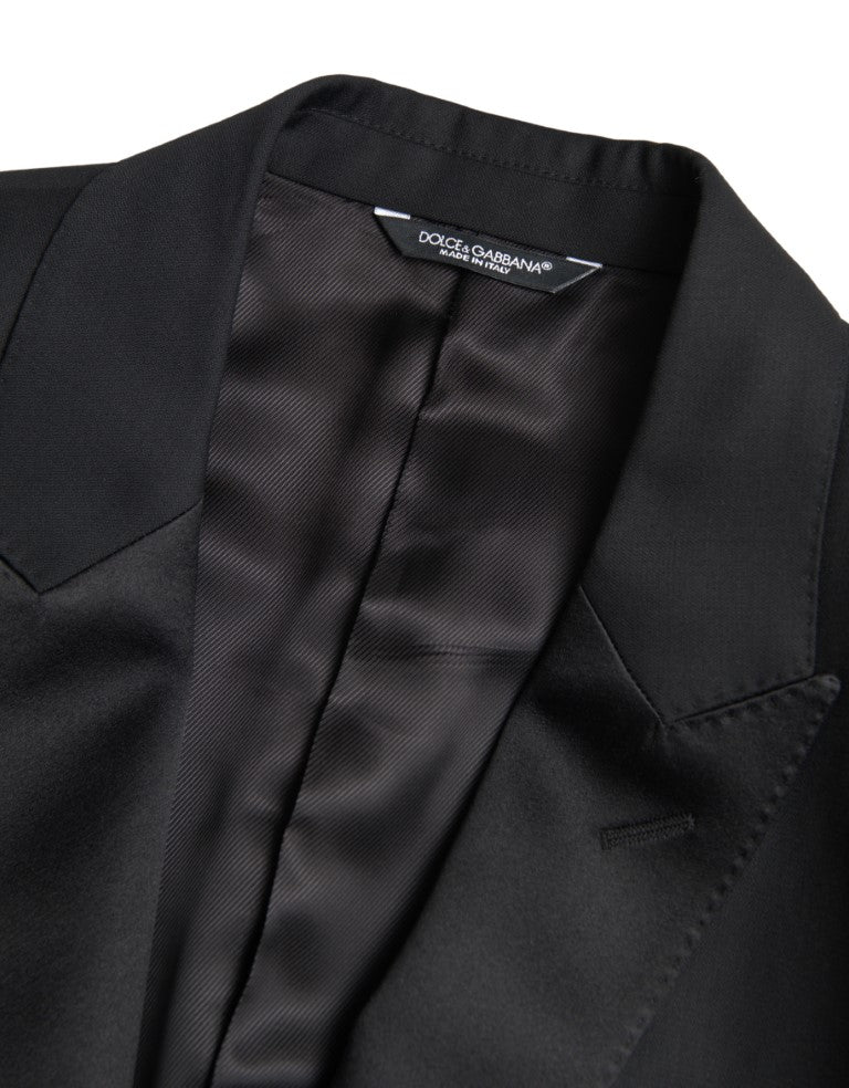 Veste blazer noire en laine Dolce & Gabbana, simple à un bouton, coupe classique, vue de face.