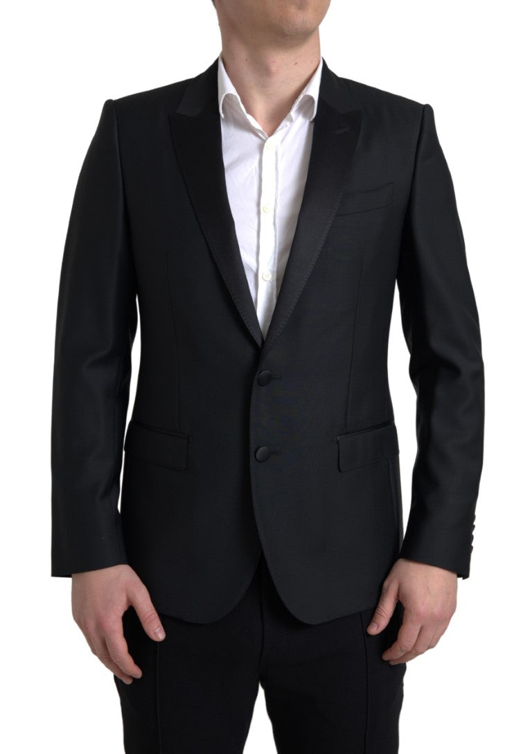 Veste blazer noire en laine à simple boutonnage Dolce & Gabbana, style élégant et classique, vue de face sur un mannequin.