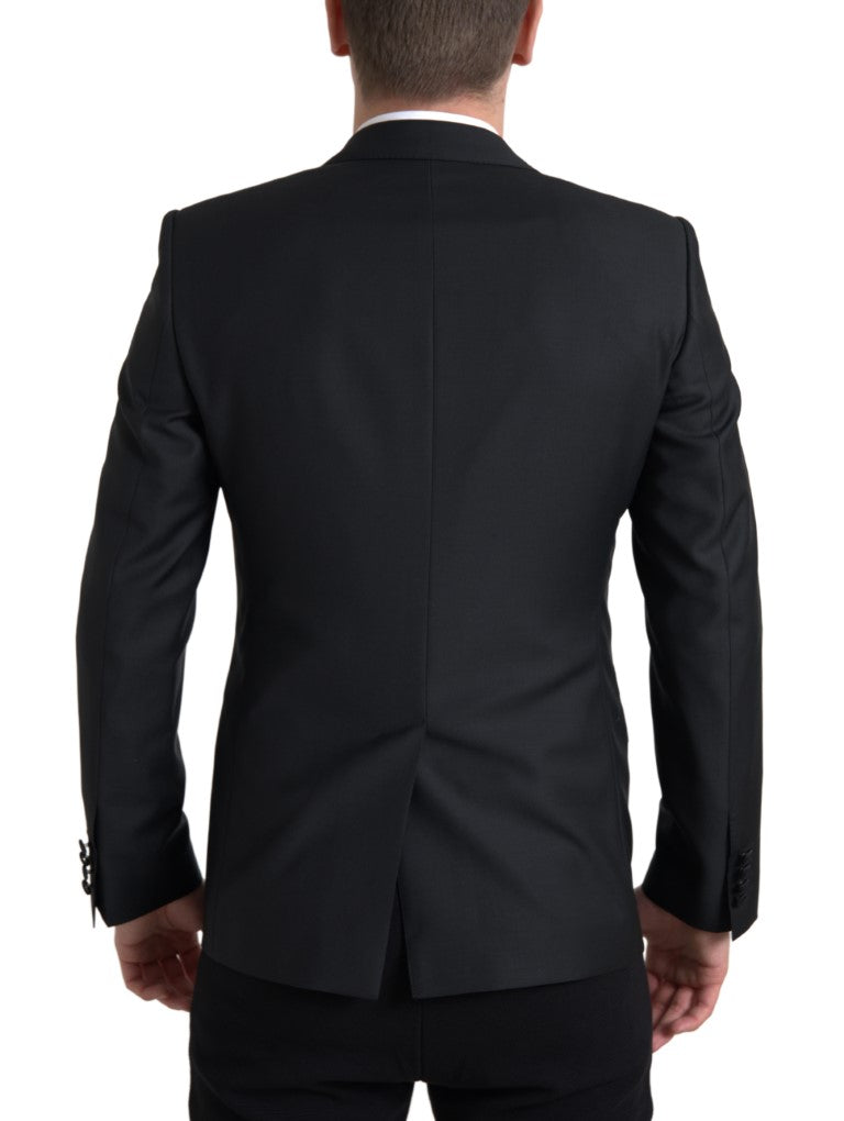 Veste blazer noire en laine à boutonnière simple Dolce & Gabbana Martini, élégante avec col classique et manches longues.