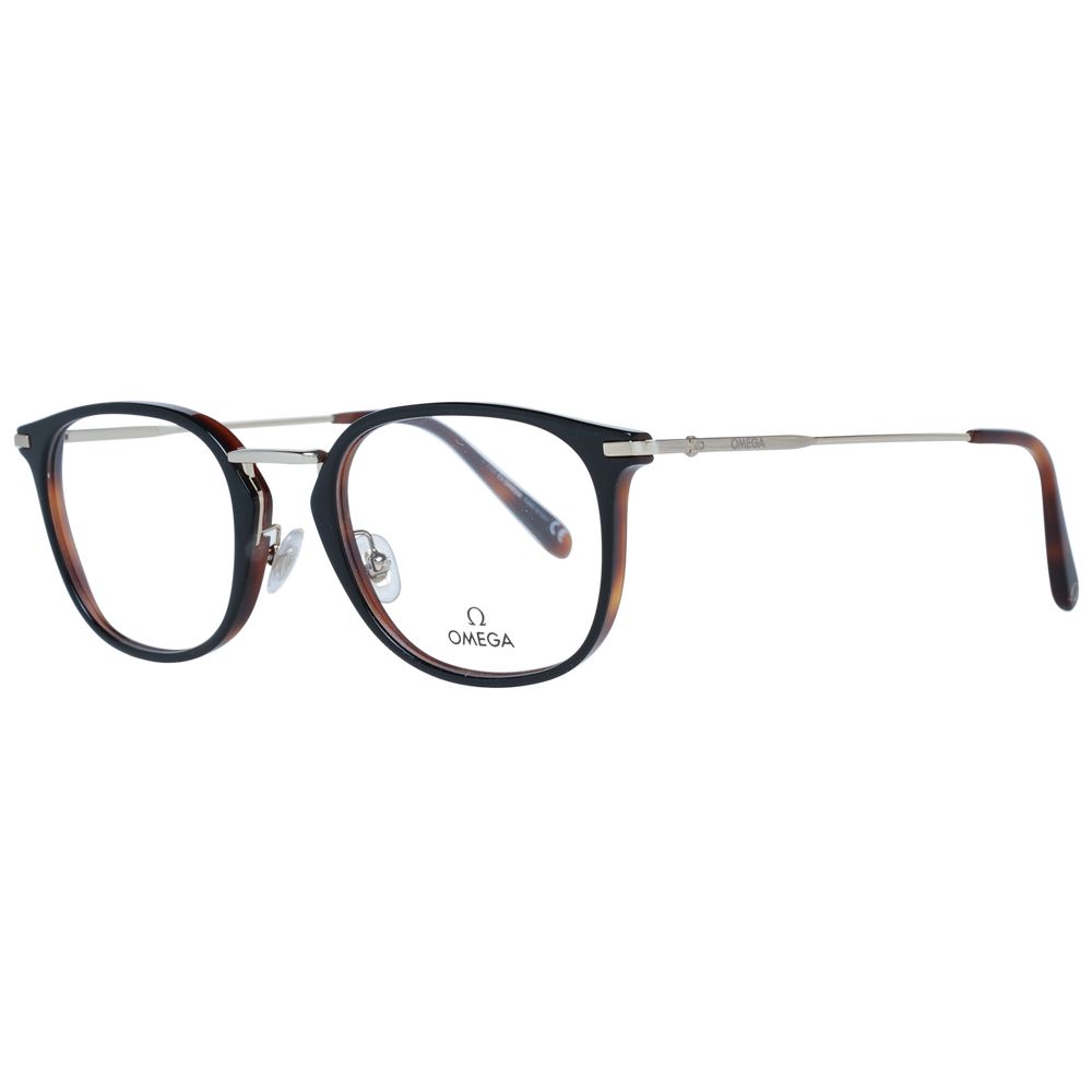 Lunettes Omega en métal noir et plastique avec monture élégante et moderne, vues de face sur fond blanc.