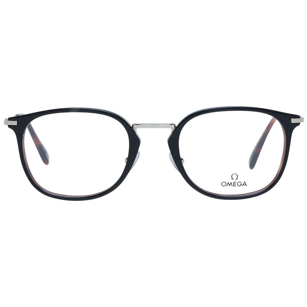 Lunettes Omega en métal noir et plastique avec monture élégante et moderne, vues de face.